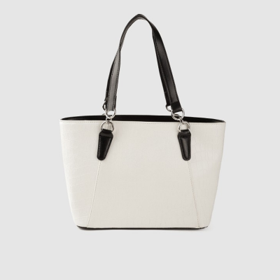 White Textured PU Structured Handheld Bag